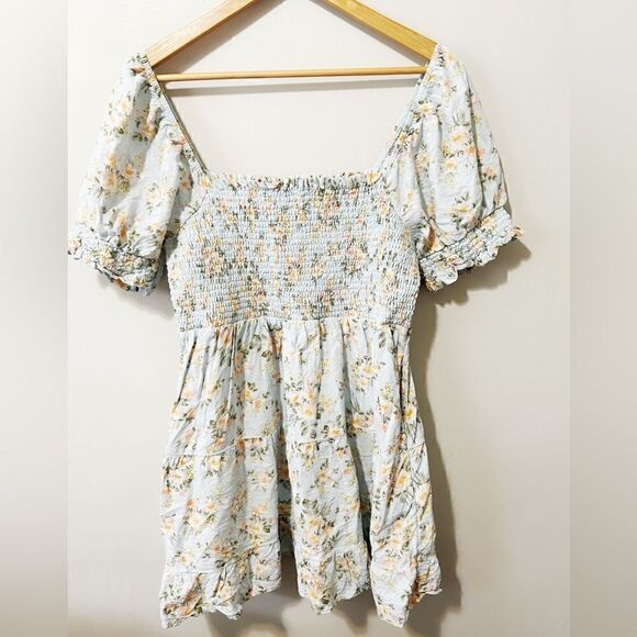 American eagle floral mini frilly puff sleeve dress M - Picture 4 of 9